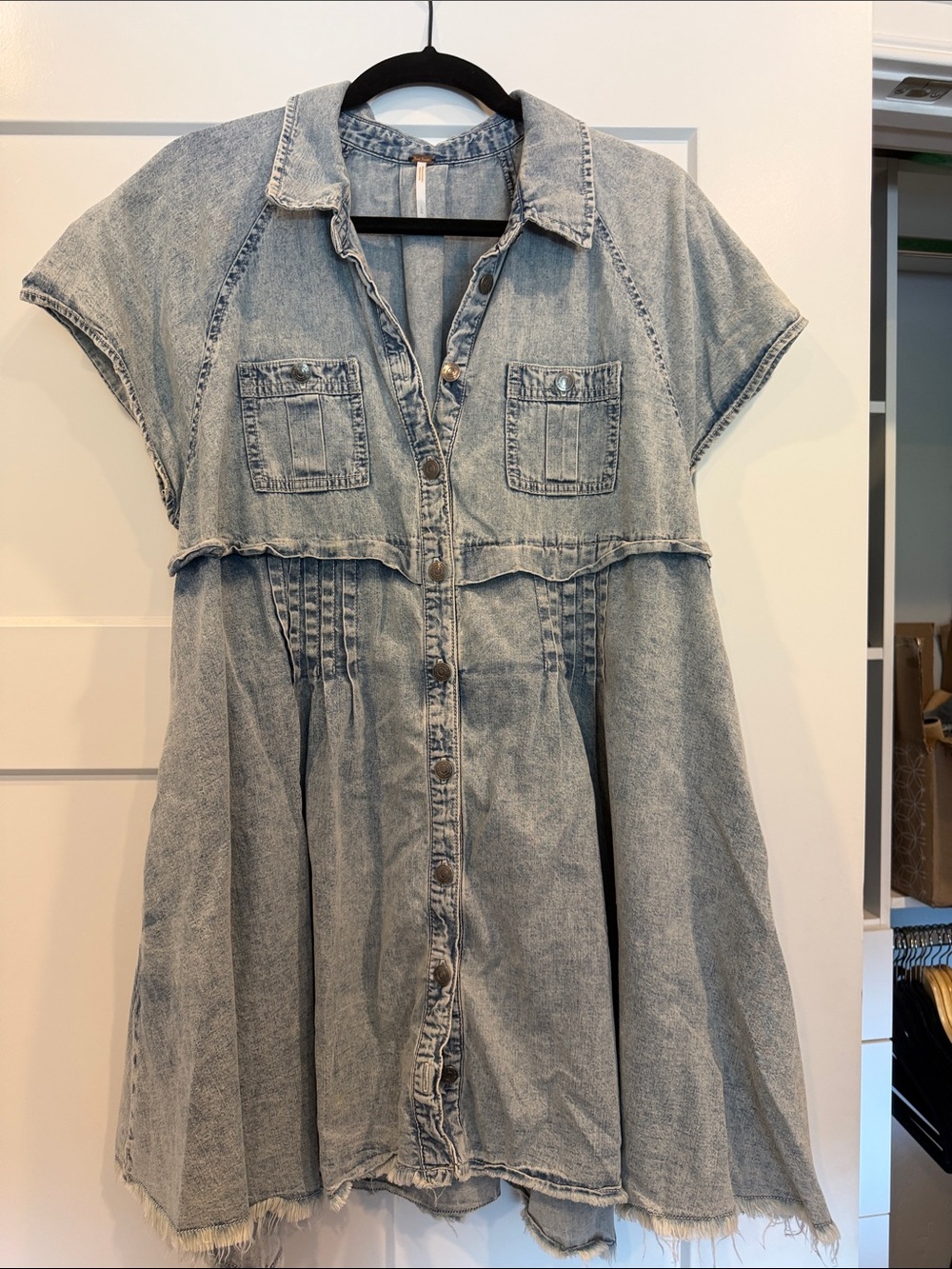 Free People Light Blue Washed Denim Mini Dress